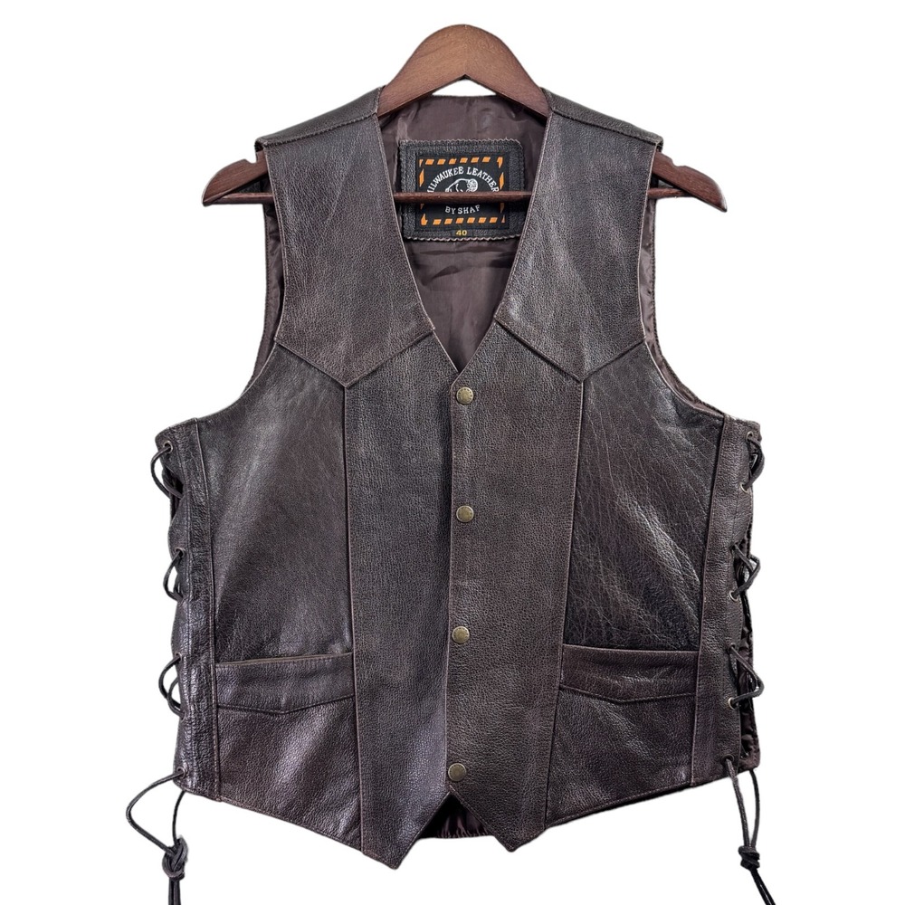 Motorcycle Brown Leather Vest Size 40 Live To Ride Eagle Logo Milwaukee Leather